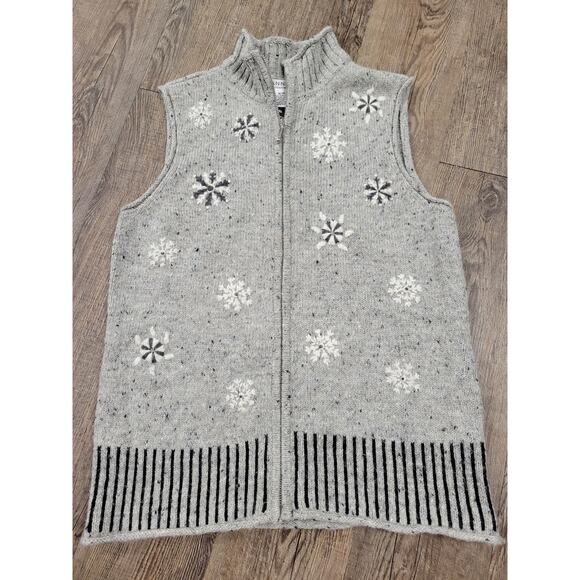 Hannah Jackets & Blazers - Hannah Snowflake Sweater Vest Womens M Wool Blend Cottagecore Embroidered Gray